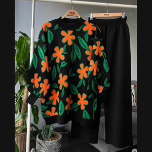 Flower Black Printed Quality Winter Tracksuit Women's at StyleQ