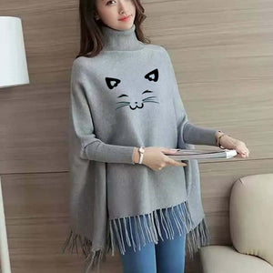 Grey Kitty Printed Bat-Wing Style Winter at StyleQ