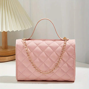 Chic Pink Quilted Crossbody Bag - Lightweight