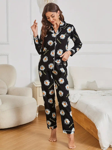 Daisy Print Pajama Set, Long Sleeve Top & Pants