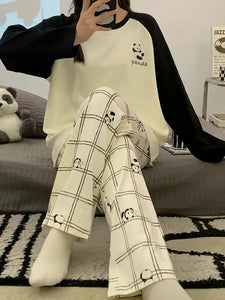 Cozy Teen Girls' Panda Print Long Sleeve Pajama Set