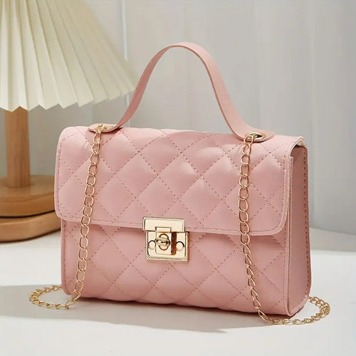 Chic Pink Quilted Crossbody Bag - Lightweight